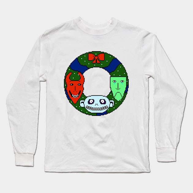 Pixelated Oogie's Boys Lock Shock and Barrel Christmas Wreath Long Sleeve T-Shirt by pookiemccool